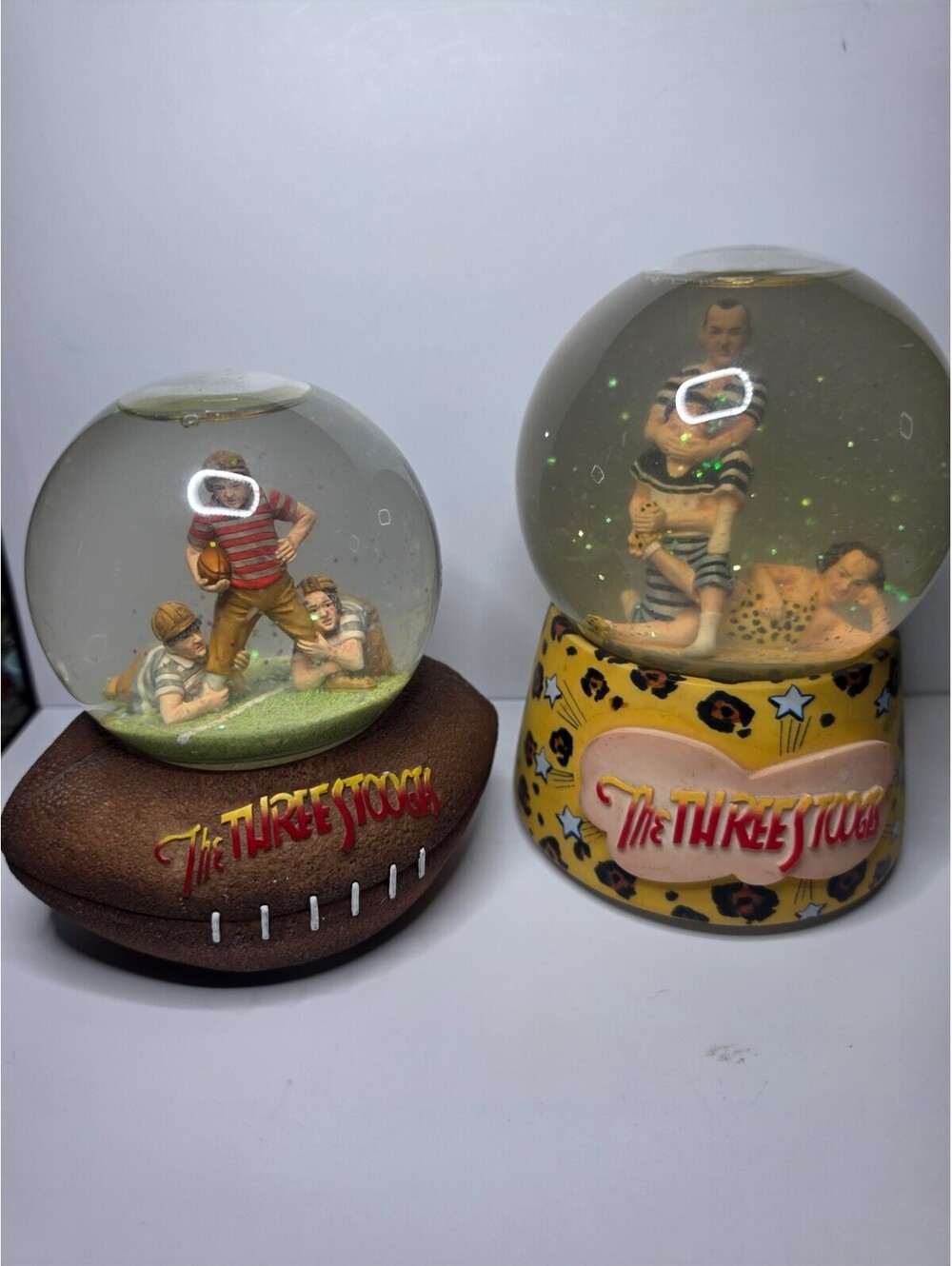 RARE VINTAGE The Three Stooges Musical Snow Globe both WORKING